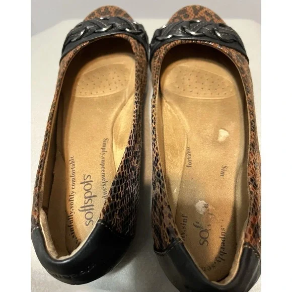Softspots "Posie" Snakeskin Animal Print Leather Upper Brown‎ Ballet Flats Sz 9W - Picture 5 of 9